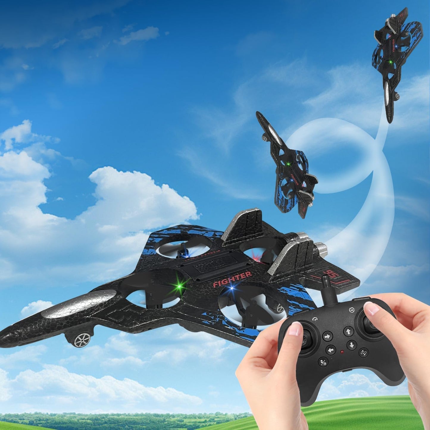 Fighter Plane RC Plane - 2.4 GHz Remote Controlled Fighter Plane || RC Airplane Easy to Fly Stable Jet Fighter Toys for Kids || LED Lights, 360 Degree Hovering Airplane and Stun Roll.