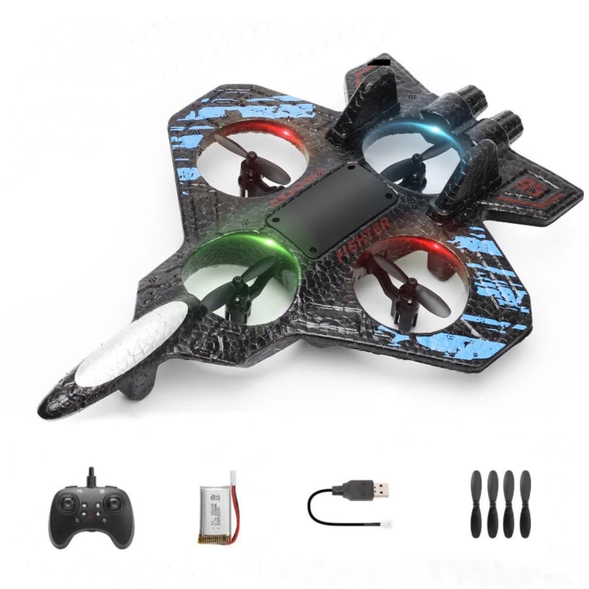 Fighter Plane RC Plane - 2.4 GHz Remote Controlled Fighter Plane || RC Airplane Easy to Fly Stable Jet Fighter Toys for Kids || LED Lights, 360 Degree Hovering Airplane and Stun Roll.